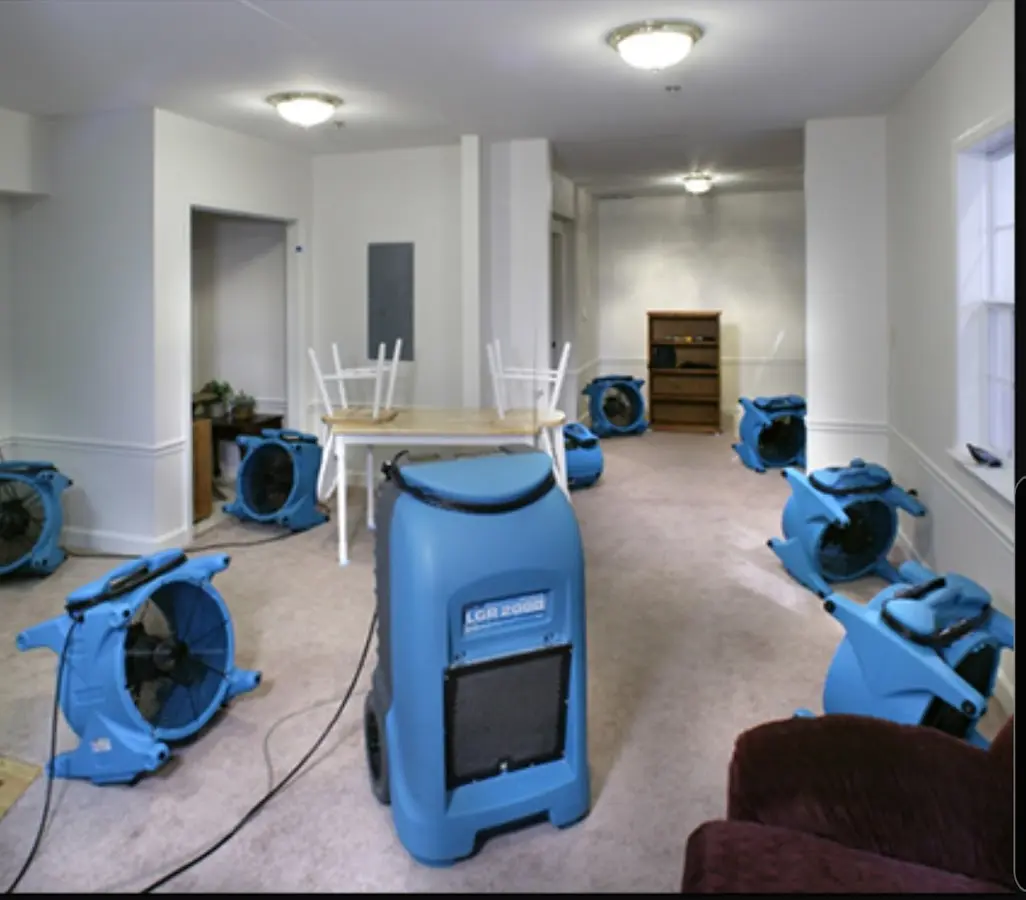 Air movers and dehumidifier setup for Water Extraction & Removal in Burrillville